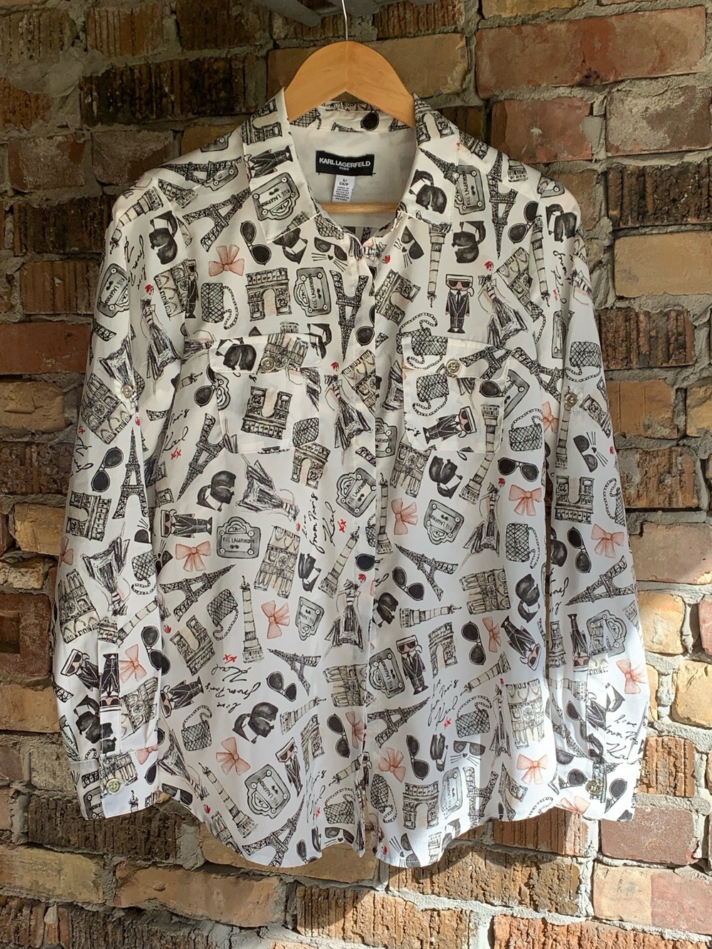 Michael Kors White Graphic Travel-Print Button Shirt